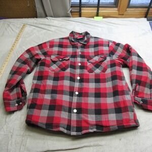 Dickies Flannel Jacket Mens Large Red Plaid Insulated Quilt Lined Snap WARM